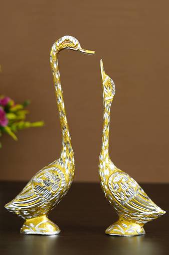 eCraftIndia 10 5 Inch Golden Kissing Swan Couple Handcrafted DECORative Figurine