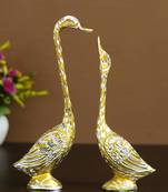 eCraftIndia 10 5 Inch Golden Kissing Swan Couple Handcrafted DECORative Figurine