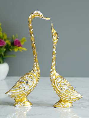 eCraftIndia 10 5 Inch Golden Kissing Swan Couple Handcrafted DECORative Figurine 2