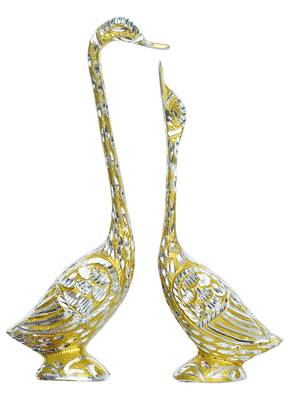 eCraftIndia 10 5 Inch Golden Kissing Swan Couple Handcrafted DECORative Figurine 3