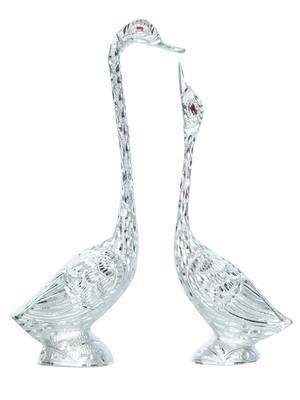 eCraftIndia 10 5 Inch Silver Kissing Swan Couple Handcrafted DECORative Figurine 3