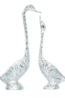 eCraftIndia 10 5 Inch Silver Kissing Swan Couple Handcrafted DECORative Figurine