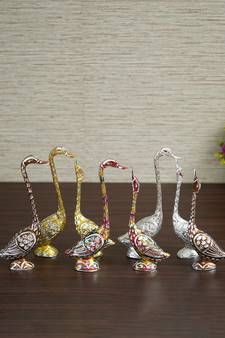 eCraftIndia Set of Four 10 5 Inch Silver Kissing Swan Couple Handcrafted DECORative Figurine