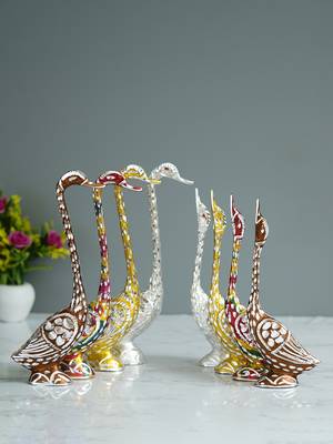 eCraftIndia Set of Four 10 5 Inch Silver Kissing Swan Couple Handcrafted DECORative Figurine 2