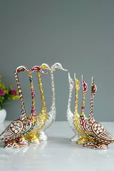 eCraftIndia Set of Four 10 5 Inch Silver Kissing Swan Couple Handcrafted DECORative Figurine