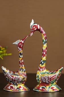 eCraftIndia 12 Inch Coloful Kissing Swan Couple Handcrafted DECORative Figurine