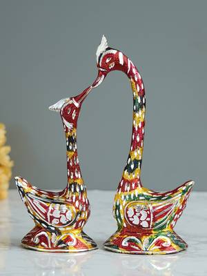 eCraftIndia 12 Inch Coloful Kissing Swan Couple Handcrafted DECORative Figurine 2
