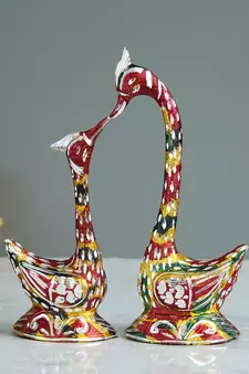 eCraftIndia 12 Inch Coloful Kissing Swan Couple Handcrafted DECORative Figurine