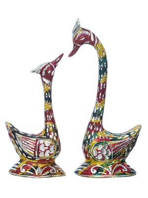 eCraftIndia 12 Inch Coloful Kissing Swan Couple Handcrafted DECORative Figurine 3