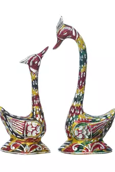 eCraftIndia 12 Inch Coloful Kissing Swan Couple Handcrafted DECORative Figurine