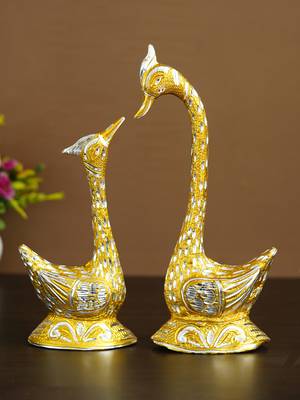 eCraftIndia 12 Inch Golden Kissing Swan Couple Handcrafted DECORative Figurine 1