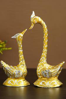 eCraftIndia 12 Inch Golden Kissing Swan Couple Handcrafted DECORative Figurine