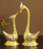 eCraftIndia 12 Inch Golden Kissing Swan Couple Handcrafted DECORative Figurine