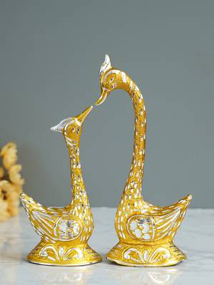 eCraftIndia 12 Inch Golden Kissing Swan Couple Handcrafted DECORative Figurine 2