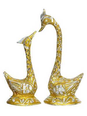 eCraftIndia 12 Inch Golden Kissing Swan Couple Handcrafted DECORative Figurine 3