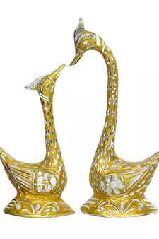 eCraftIndia 12 Inch Golden Kissing Swan Couple Handcrafted DECORative Figurine