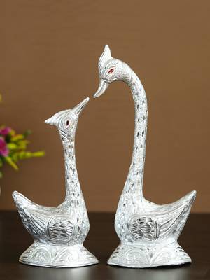 eCraftIndia 12 Inch Silver Kissing Swan Couple Handcrafted DECORative Figurine 1