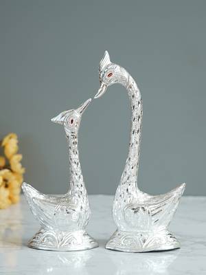 eCraftIndia 12 Inch Silver Kissing Swan Couple Handcrafted DECORative Figurine 2