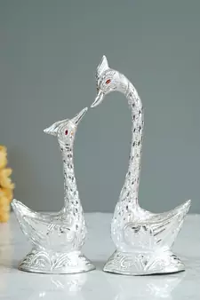eCraftIndia 12 Inch Silver Kissing Swan Couple Handcrafted DECORative Figurine