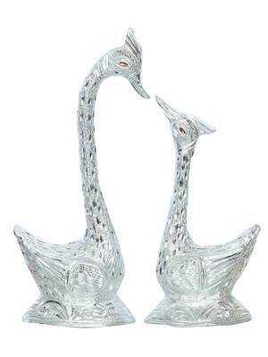 eCraftIndia 12 Inch Silver Kissing Swan Couple Handcrafted DECORative Figurine 3