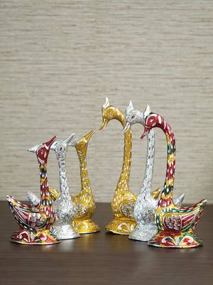 eCraftIndia Set of Three 12 Inch Multicolor Kissing Swan Couple Handcrafted DECORative Figurine 1