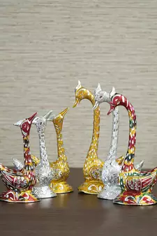 eCraftIndia Set of Three 12 Inch Multicolor Kissing Swan Couple Handcrafted DECORative Figurine