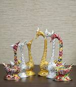 eCraftIndia Set of Three 12 Inch Multicolor Kissing Swan Couple Handcrafted DECORative Figurine