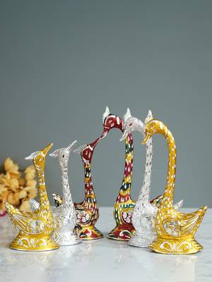 eCraftIndia Set of Three 12 Inch Multicolor Kissing Swan Couple Handcrafted DECORative Figurine 2