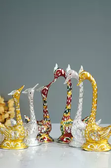 eCraftIndia Set of Three 12 Inch Multicolor Kissing Swan Couple Handcrafted DECORative Figurine