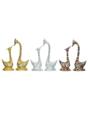 eCraftIndia Set of Three 12 Inch Multicolor Kissing Swan Couple Handcrafted DECORative Figurine 3