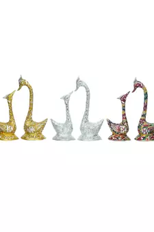 eCraftIndia Set of Three 12 Inch Multicolor Kissing Swan Couple Handcrafted DECORative Figurine