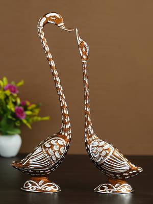 eCraftIndia 14 Inch Brown Kissing Swan Couple Handcrafted DECORative Figurine 1