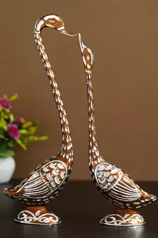 eCraftIndia 14 Inch Brown Kissing Swan Couple Handcrafted DECORative Figurine
