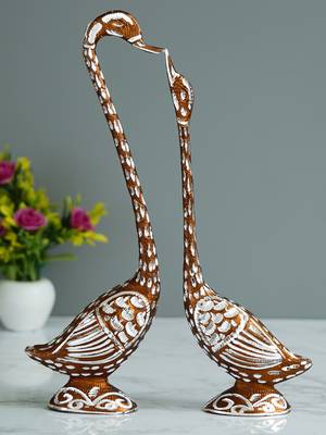 eCraftIndia 14 Inch Brown Kissing Swan Couple Handcrafted DECORative Figurine 2