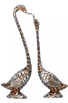 eCraftIndia 14 Inch Brown Kissing Swan Couple Handcrafted DECORative Figurine