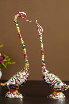 eCraftIndia 14 Inch Coloful Kissing Swan Couple Handcrafted DECORative Figurine