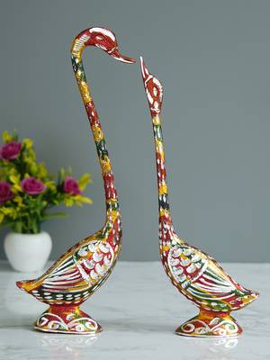eCraftIndia 14 Inch Coloful Kissing Swan Couple Handcrafted DECORative Figurine 2
