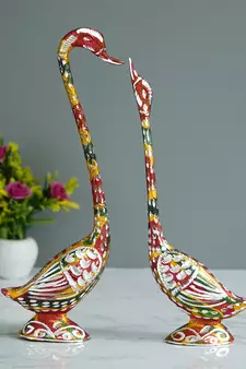 eCraftIndia 14 Inch Coloful Kissing Swan Couple Handcrafted DECORative Figurine