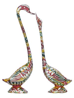 eCraftIndia 14 Inch Coloful Kissing Swan Couple Handcrafted DECORative Figurine 3