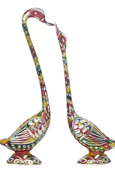 eCraftIndia 14 Inch Coloful Kissing Swan Couple Handcrafted DECORative Figurine