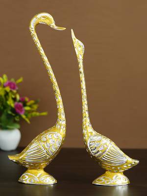 eCraftIndia 14 Inch Golden Kissing Swan Couple Handcrafted DECORative Figurine 1