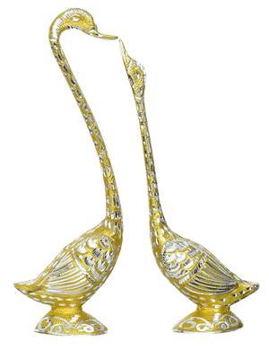 eCraftIndia 14 Inch Golden Kissing Swan Couple Handcrafted DECORative Figurine 3