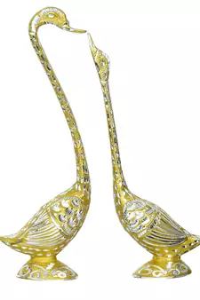 eCraftIndia 14 Inch Golden Kissing Swan Couple Handcrafted DECORative Figurine