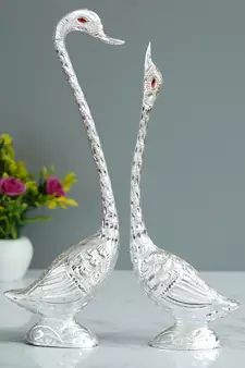 eCraftIndia 14 Inch Silver Kissing Swan Couple Handcrafted DECORative Figurine
