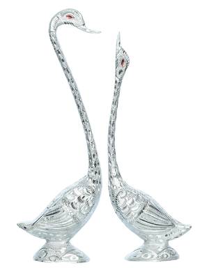eCraftIndia 14 Inch Silver Kissing Swan Couple Handcrafted DECORative Figurine 3