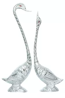 eCraftIndia 14 Inch Silver Kissing Swan Couple Handcrafted DECORative Figurine