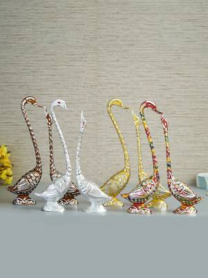eCraftIndia Set of Four 14 Inch Silver Kissing Swan Couple Handcrafted DECORative Figurine 1
