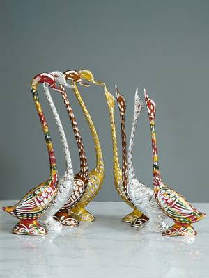 eCraftIndia Set of Four 14 Inch Silver Kissing Swan Couple Handcrafted DECORative Figurine 2