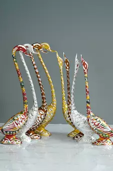 eCraftIndia Set of Four 14 Inch Silver Kissing Swan Couple Handcrafted DECORative Figurine