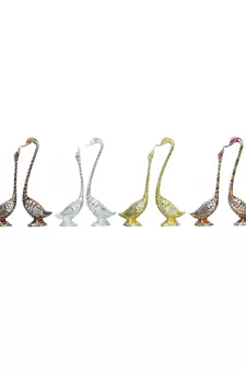 eCraftIndia Set of Four 14 Inch Silver Kissing Swan Couple Handcrafted DECORative Figurine